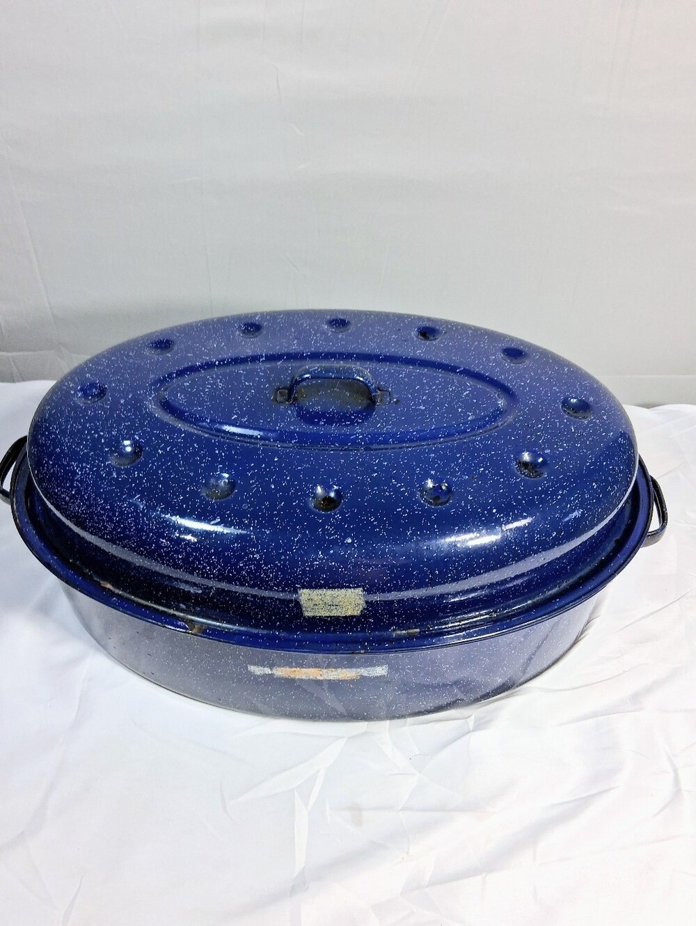 Blue Speckled Eamel Roaster 18 X 12 X 8 with Lid Fair but Functional Condition